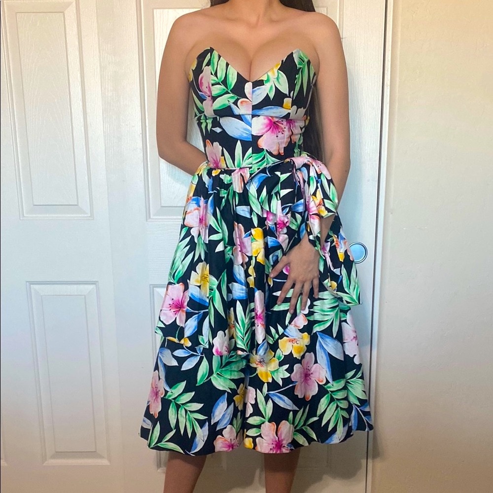 Ricki Lang Vintage 80s Floral Strapless sweetheart Dress size 6 glam romantic